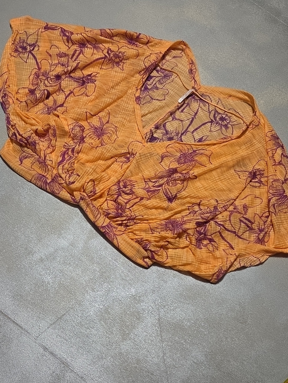 Free People Orange Tunic with Purple Floral Print CROPPED NWOTS